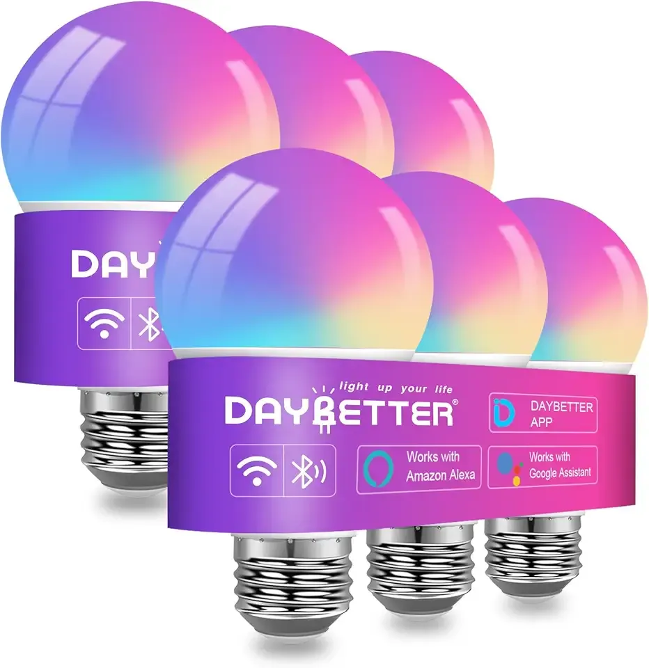 DAYBETTER Smart Light Bulbs, Smart Bulb That Work with Alexa & Google Home, A19 E26 2.4G WiFi Bluetooth Alexa Light Bulbs, RGBCW Color Changing LED Light Bulb, 60W Equivalent, 800LM, 6Pack