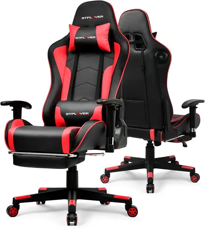 GTPLAYER Gaming Chair with Bluetooth Speakers, Adjustable Backrest and Height, 3D Armrests, Footrest, Ergonomic Computer Chair for Gamers (Brick Red)
