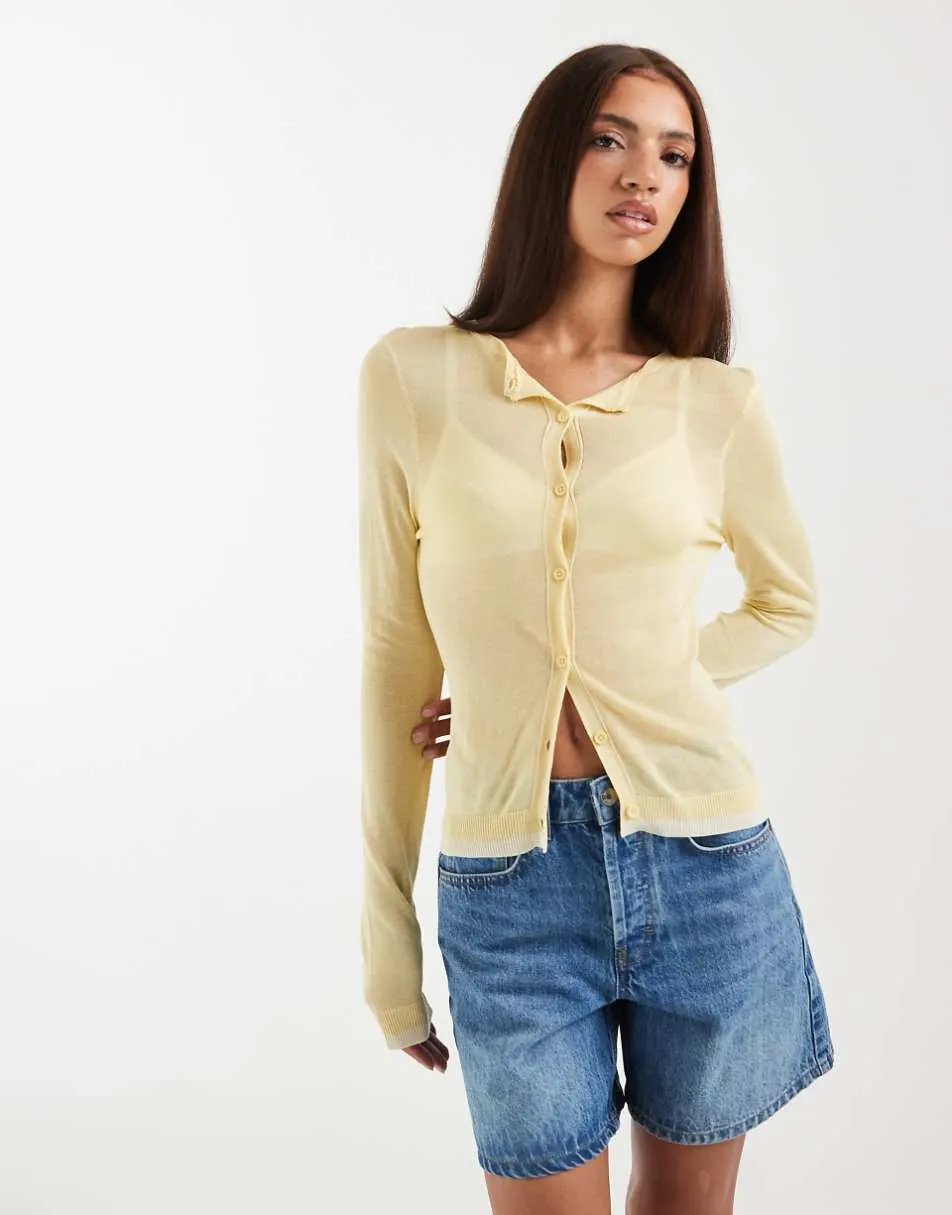 ASOS DESIGN fine knit sheer cardigan in buttermilk
