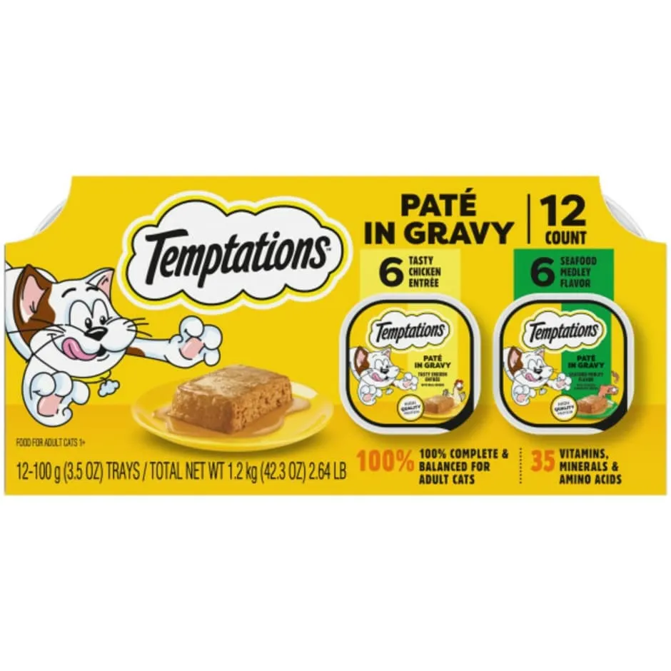 Temptations Wet Cat Food, Paté in Gravy Flavor Variety, 3.5 oz., Pack of 12
