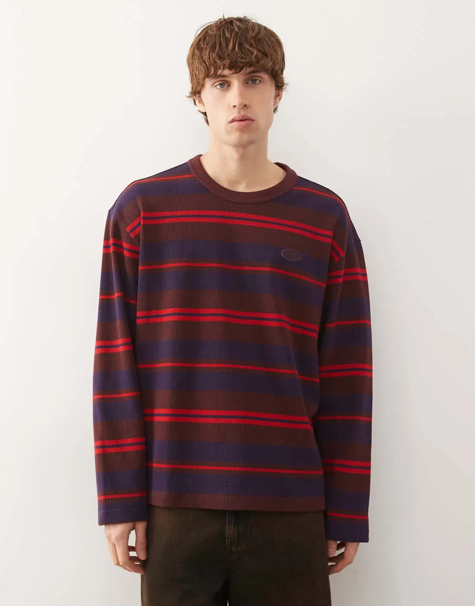 adidas Originals stripe long sleeve t-shirt in red and burgundy