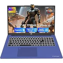 NIMO 17.3" Gaming-Laptop, AMD R7 7735HS (8C/16T, Beats i7-12650H) 16GB DDR5 RAM 512GB SSD Computer with Radeon 680M, 100W Type-C, WiFi-6E, 75Wh Battery, Fingerprint, Backlit Keyboard for Business