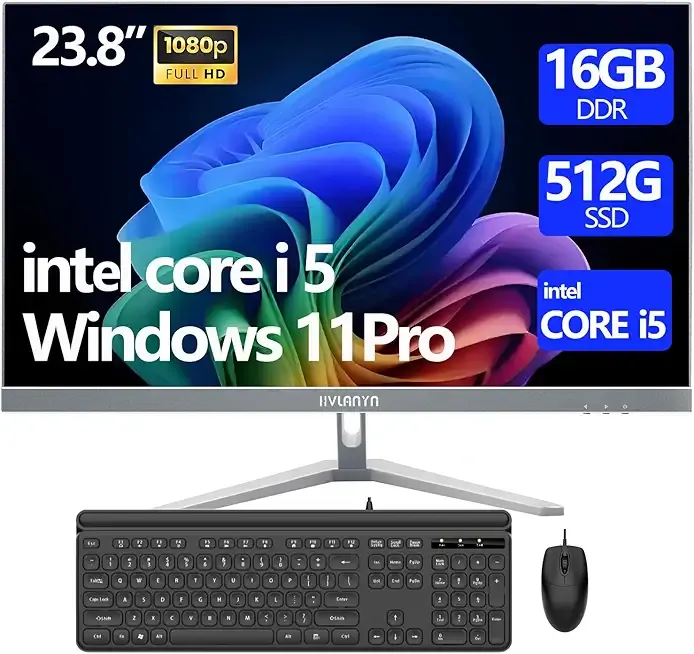 23.8-Inch Fhd All-in-One Desktop Compute,Core i5, 16GB DDR RAM,512GB PCIe SSD,1920x1080 FHD Display, WiFi, Bluetooth,Mouse and Keyboard Include,with 1-Year Warrant