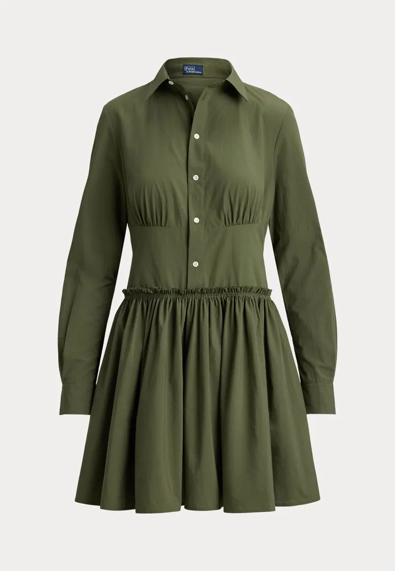 PANELED COTTON CANVAS MINI SHIRTDRESS - Skjortekjole - dense olive