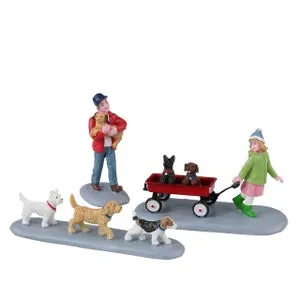 "Conjunto de desfile de cachorros de 3" decoración para pueblo navideño y belén, en resina h 3,6 cm / Título predeterminado
