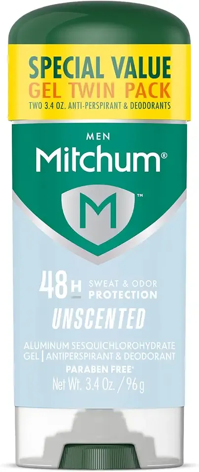 Mitchum Men’s Triple Odor Protection Antiperspirant & Deodorant Gel, Unscented, 48HR Protection, 2 pack