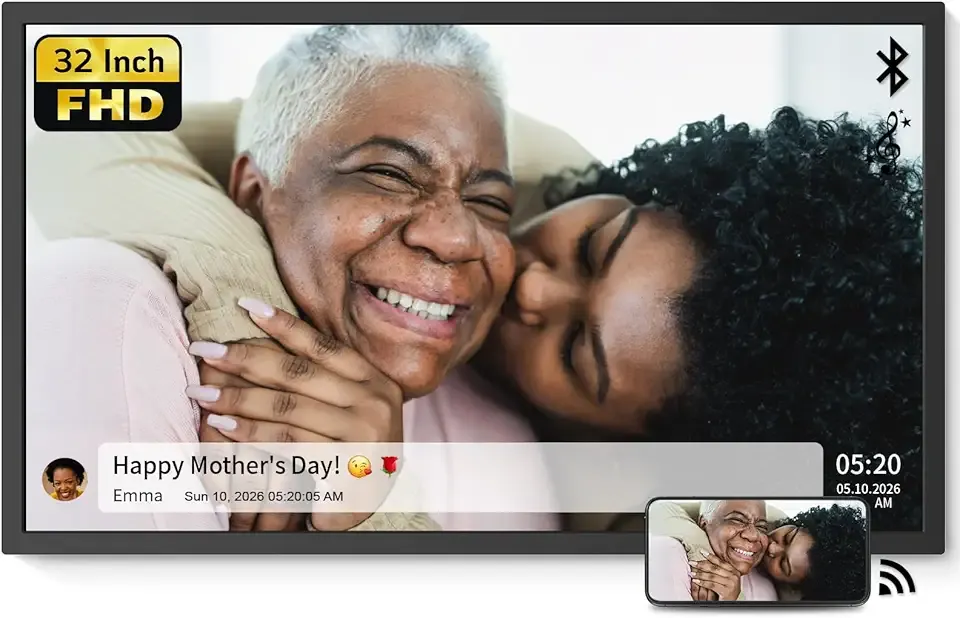 NexFoto 32 Inch Digital Picture Frame 64GB, Extra Large Digital Photo Frame 1920x1080 IPS FHD, Remote Control, Auto-rorate, Share Photos/Videos via App/USB/Email, Easy Set-up, Gifts for Mom, Black