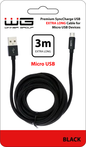 Datový kabel Micro USB - USB-A 3m nylon braided černá