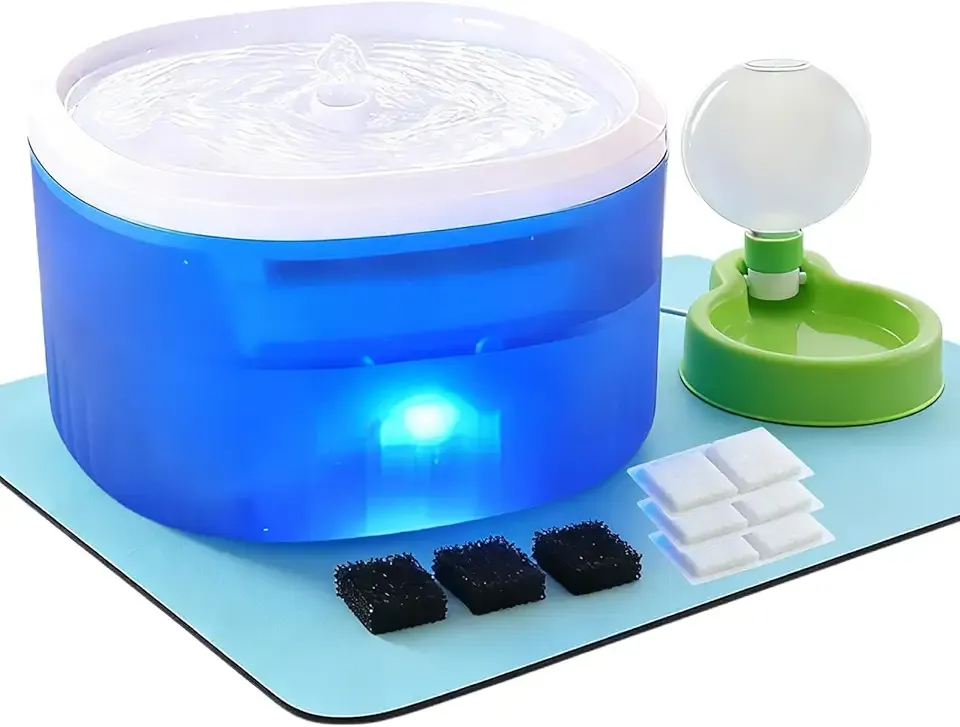 Cat Water Fountain,2.2L/74oz Cat Fountain – Ultra Quiet Upgraded Automatic Pet Water Dispenser with 3 Replaceable Filters,12oz Pet Outdoor Water Bottle&Cat Drinking Fountain for Small Dogs (Blue)