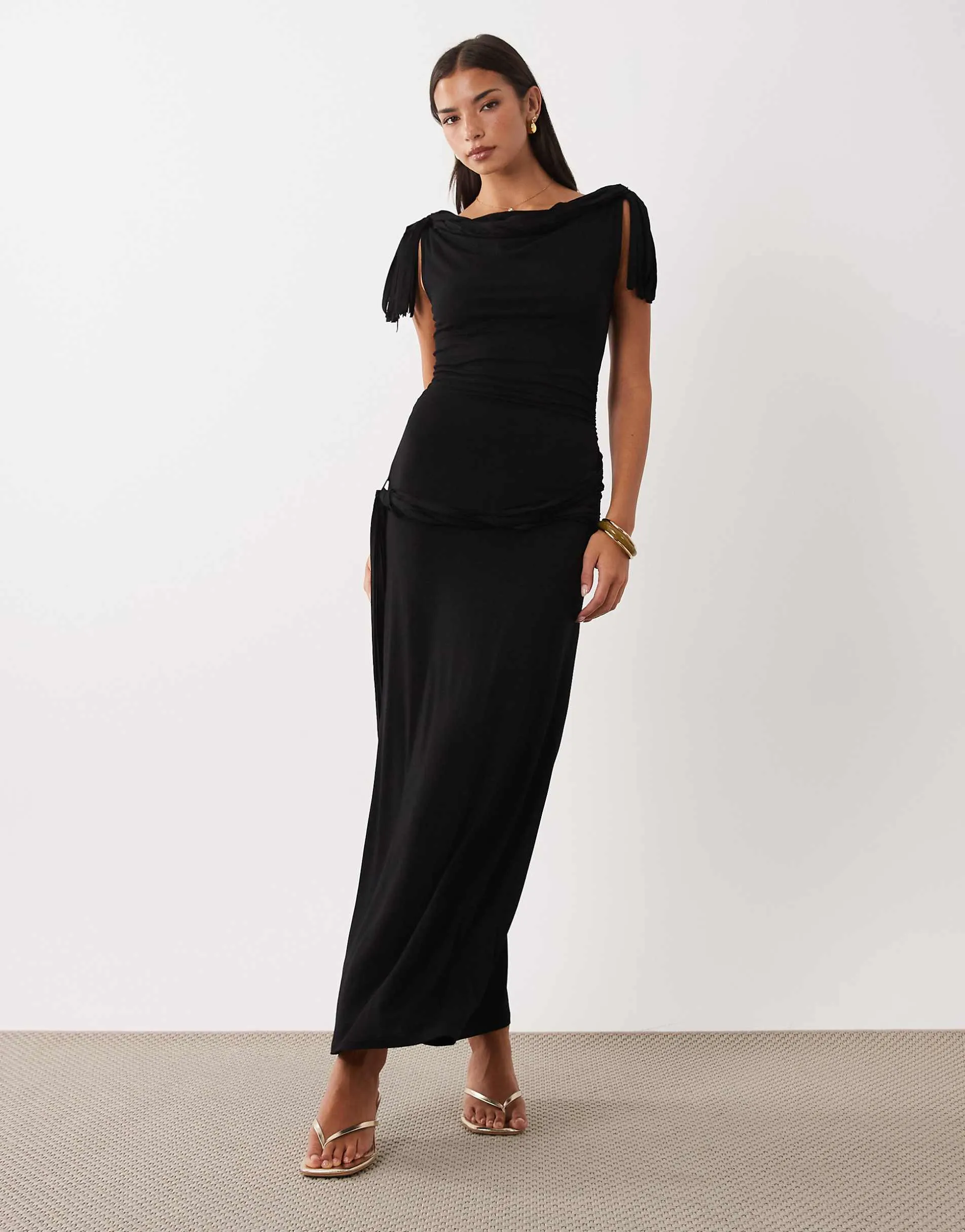 ASOS DESIGN fringe detail midi dress in black
