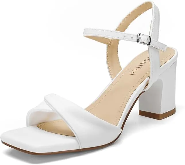 AIUNIIND Women Block Heel Sandals, Square Open Toe Strappy Shoes, 2.5 Inch | Low Chunky Heels with Adjustabl…