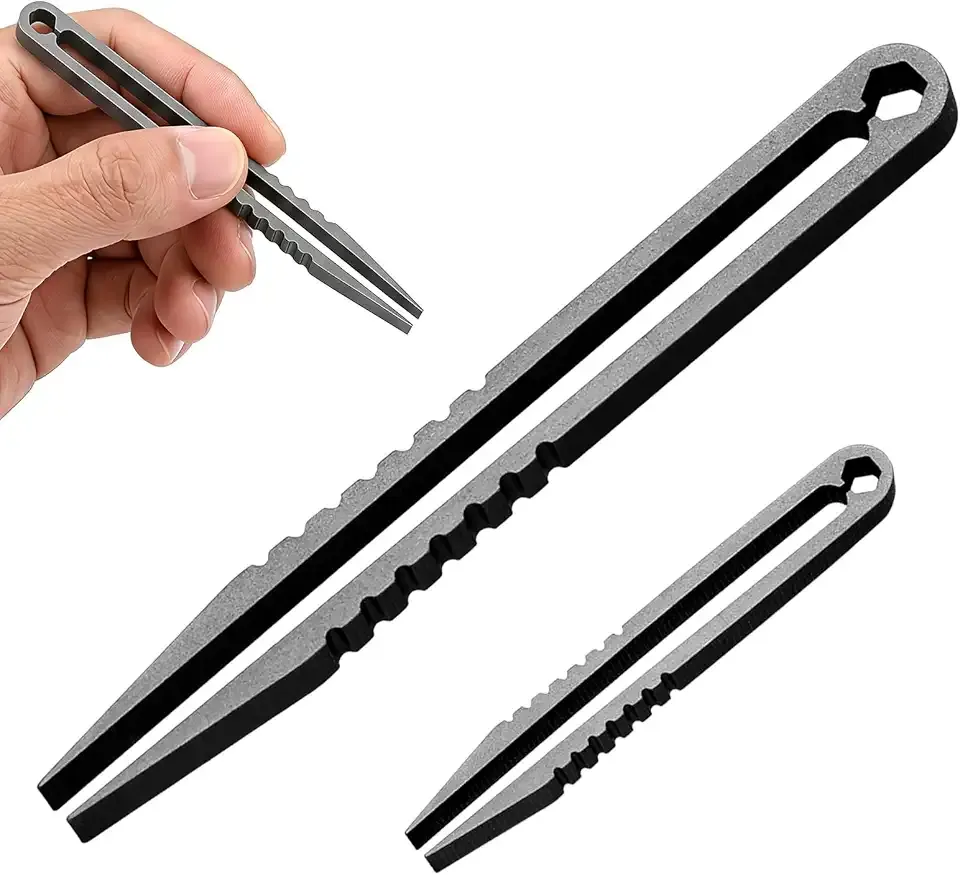 Edc Tweezers, Titanium Tweezers 2pcs Mini Titanium Tweezer Portable Survival Pick Up Tweezer Survival Camping Outdoor Gadget Travel Mini Tool