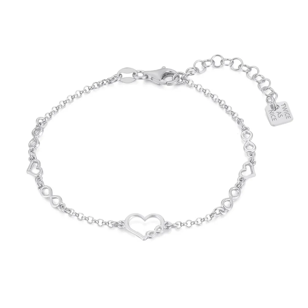 Armband in zilver, hartjes en infinities
