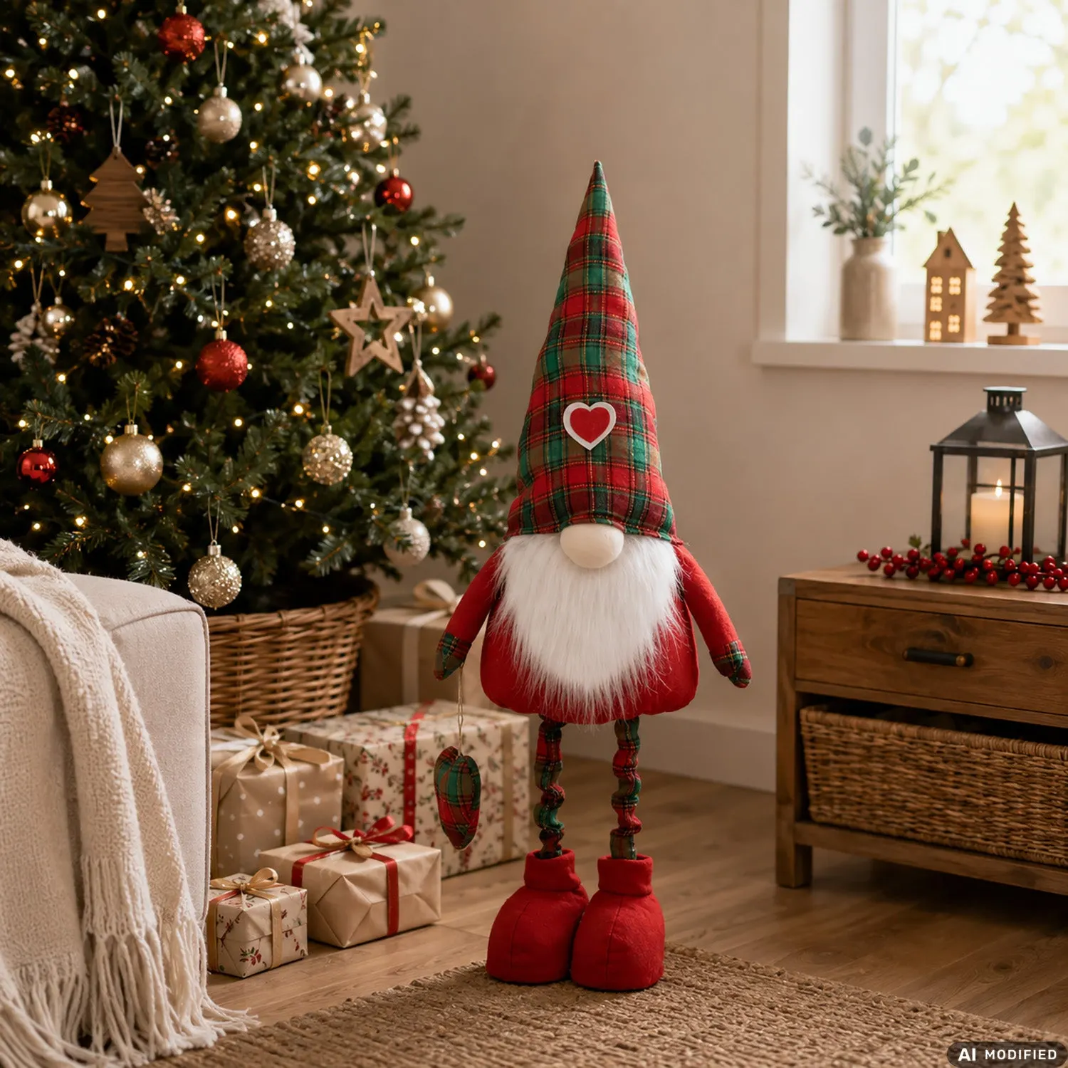 Gnomo con gambe allungabili Decoro Scozzese altezza max 125 cm
