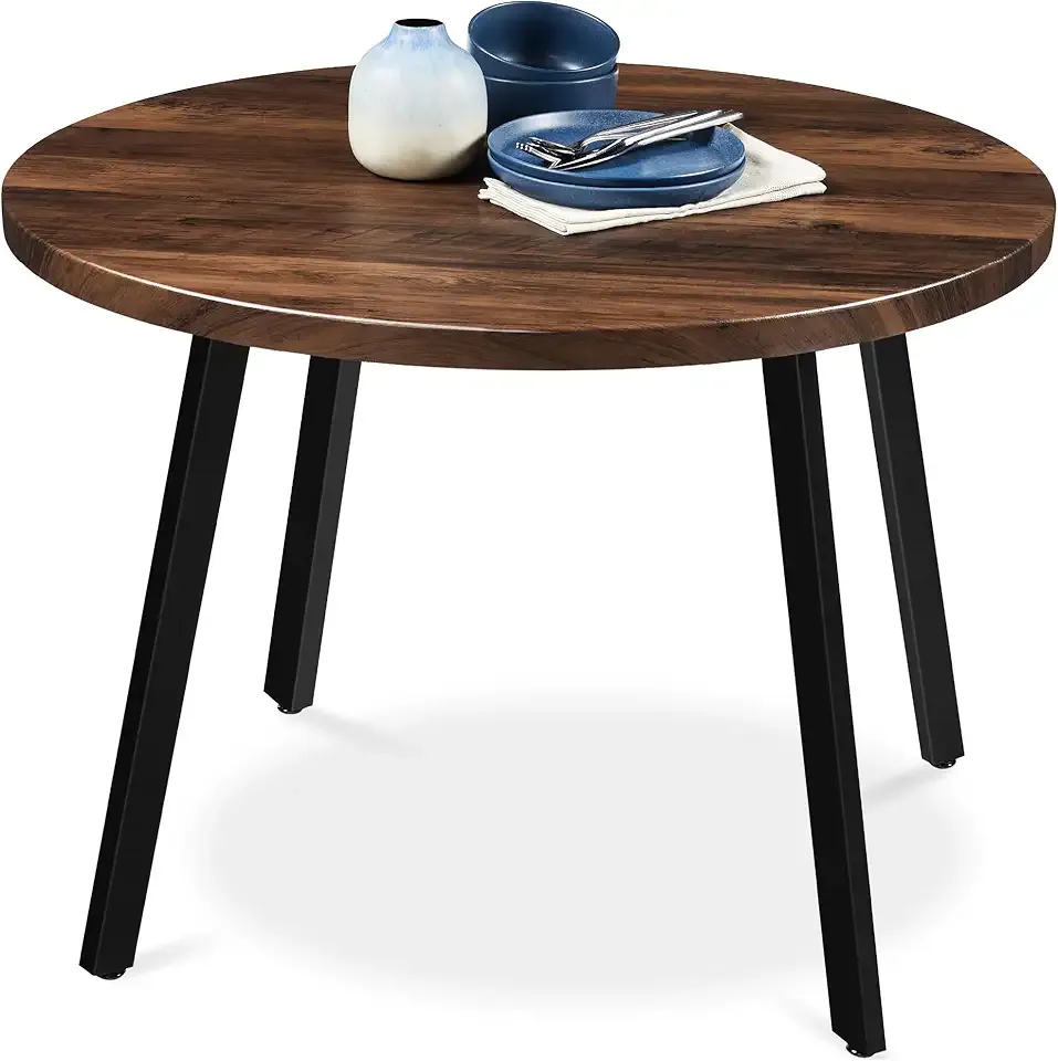 Best Choice Products Round Dining Table 35.5”, Mid-Century Modern Kitchen Table for 2-4 People, Small Space Apartment Dinette, Wood Top W/Steel Legs - Dark Brown
