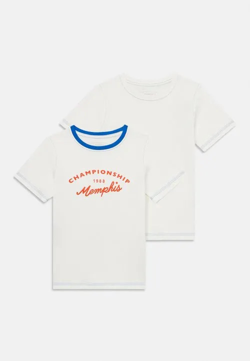 2 PACK - T-shirts med print - off white/blue