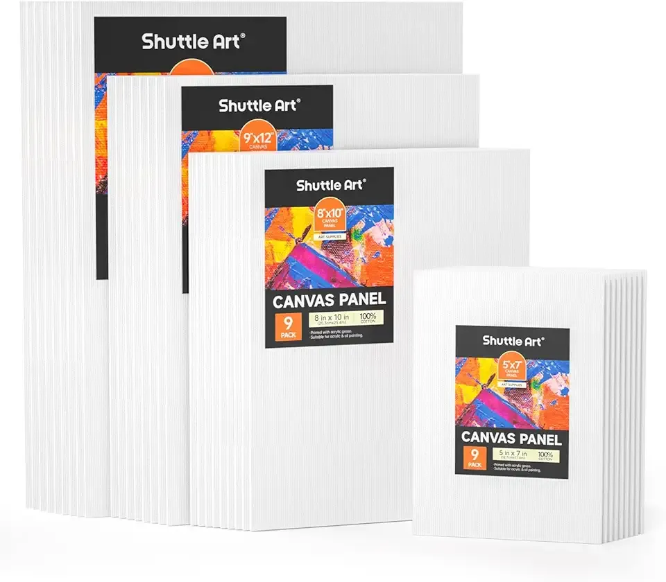 Shuttle Art 36 Pack Canvas for Painting, Multi-Size 5x7/8x10/9x12/11x14 Inch, Primed, 100% Cotton Blank Canvas Boards, Ideal Art Supplies for Kids Adults Acrylic Oil Painting