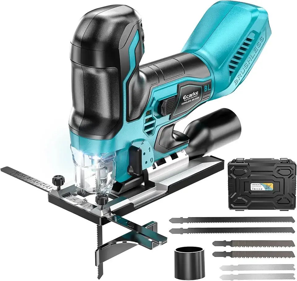 Cordless Jig Saw Compatible With Makita 18V Battery, Brushless Motor 3800RPM, 7 Speeds Dial Control, Free-Tool ±45° Bevel Cuts, 4 Orbital Action, Dust Blows and 6 Blades For Cutting, Tool Only