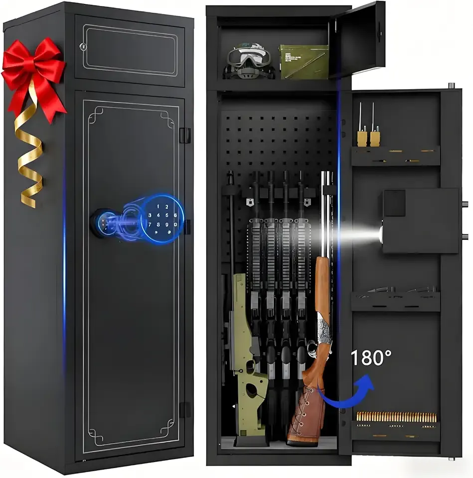 Karini 10-14 Gun Safe for Rifles and Pistols Long Rifle Gun Safe with Electronic Combination Lock & Separate Storage 3 Removable Shelves 180° Door for Garage Bedroom & Shooting Club