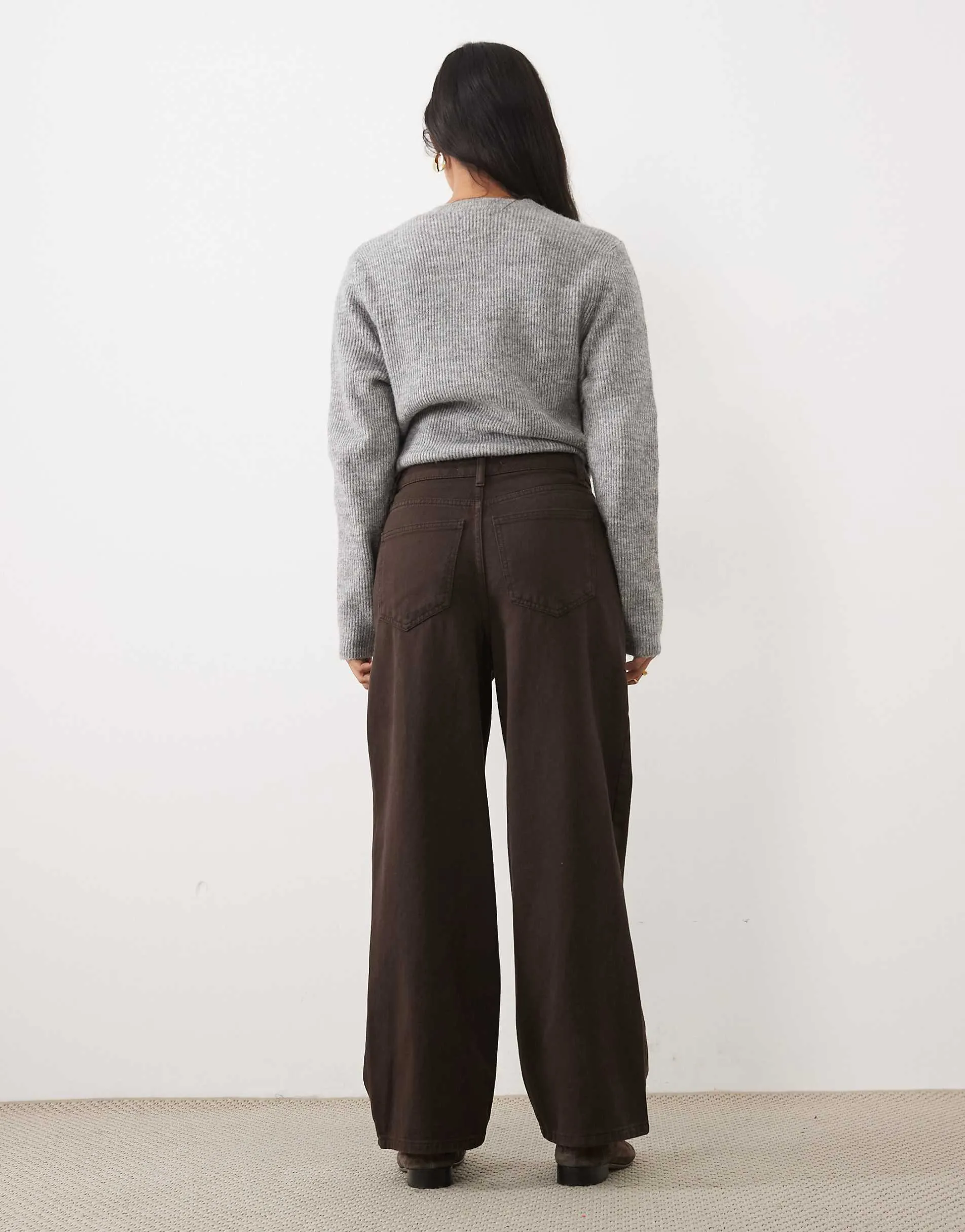 New Look Petite Adalae wide leg jean in dark brown