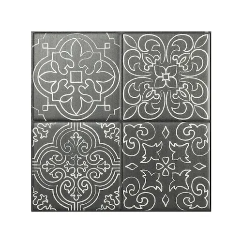 Peel And Stick Backsplash Vintage Vinci Tiles, Ceramic Look, 9In. X 9In., Black, 4-Pack
