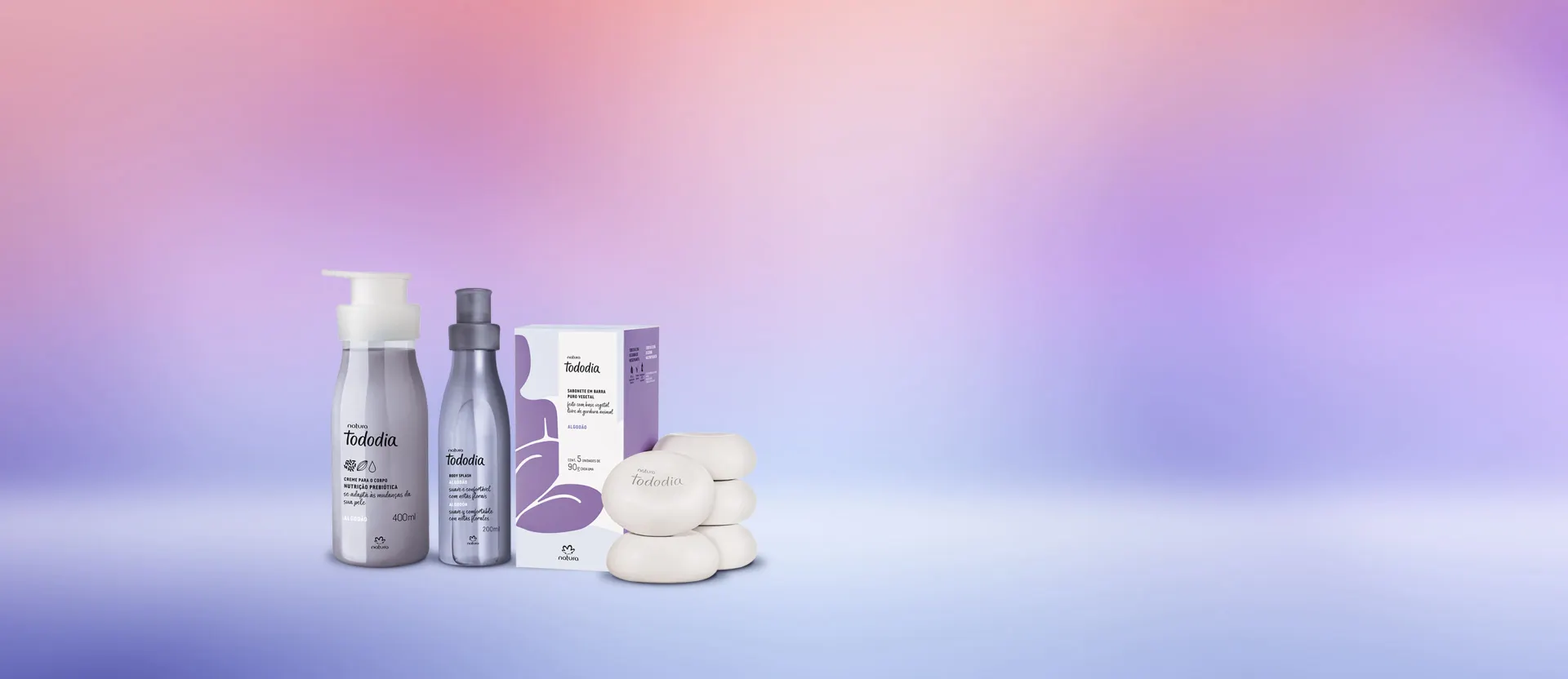 Kit Tododia Algodão com Hidratante, Body Splash e Sabonete em Barra (3 produtos)