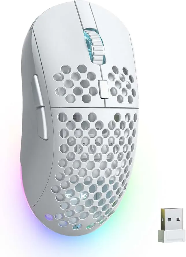 TMKB Wireless Gaming Mouse, 24000DPI Optical Sensor, 180Hrs Battery, Lightweight, 6 Programmable Buttons, RGB Strip, 2.4G/BT5.2/USB-C Wired for PC/Mac/Laptop -…