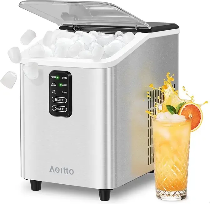 Aeitto Ice Maker Countertop 26lbs/24H, Ice Machine 8 Ice Cubes Ready in 6 Mins, 2 Sizes of Bullet Ice Portable Ice Makers with Basket & Scoop, Auto Self-Cleaning for Home/Kitchen/Office Stainless