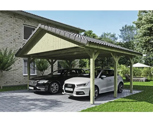 Přístřešek na auto SKAN HOLZ Wallgau dvojitý 620 x 500 cm impregnovaný