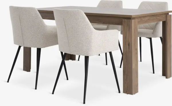 VEDDE Tavolo L160 cm rovere selv. scu + 4 PURHUS avorio/nero