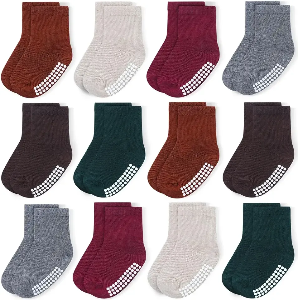 Baby Toddlers Crew Socks with Non-Slip Grip 12 Pack Cotton Stretch Socks