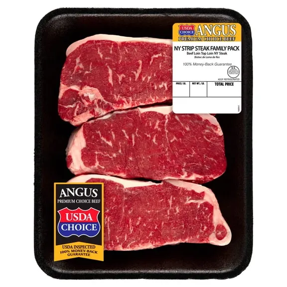 Rollback New York Strip Steak, Choice Angus Beef, 3 Per Tray, Family Pack, 1.53 - 3.33 lb $33.26 Was $37.56 $15.47/lb