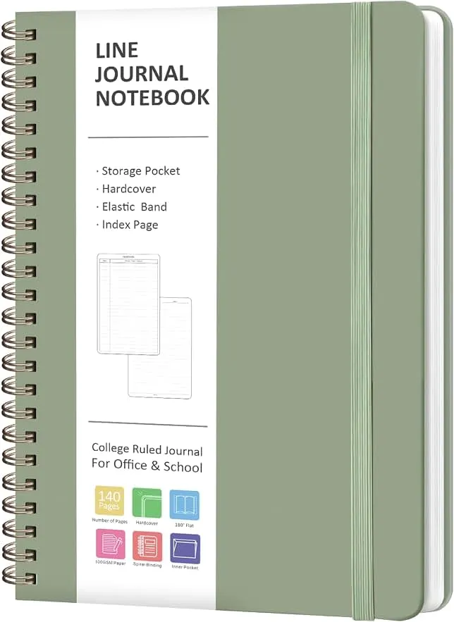 VALOME Spiral Journal Notebook, College Ruled Hardcover Notebook | 146-Page, 100 GSM Thick Paper, 6-Page Index, Inner Pocket, Elastic Closure, for Work, School and Note Taking