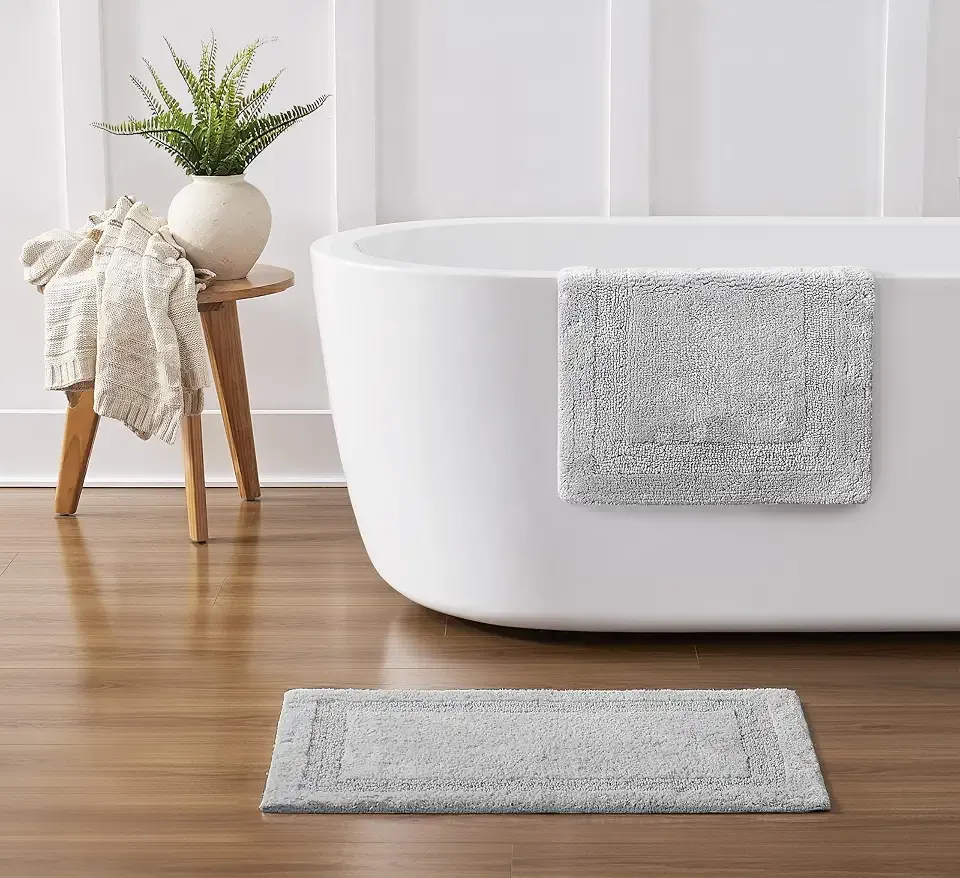 Classic Cotton Set of 2 (17x24, 20x32) Bath Rug in Grey