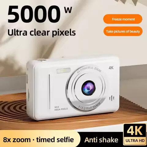 HD 4K/1080P dijital kamera 2,4 inç Şarj Edilebilir Kameralar, 8x Zoomlu Kompakt Kamera 50MP Kameralar Dahili Flaş Pil