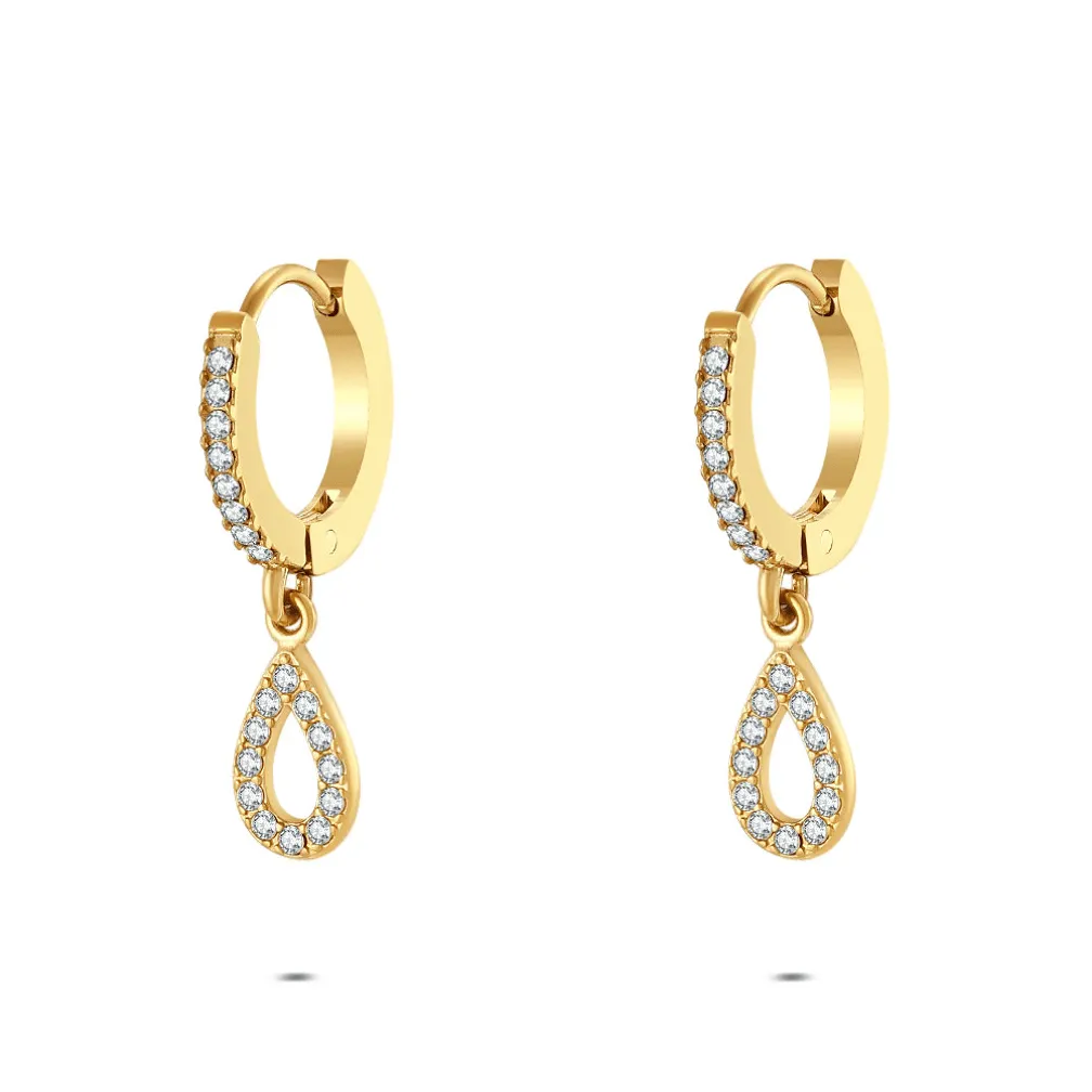 Oorbel in edelstaal, druppelvorm met zirkonia