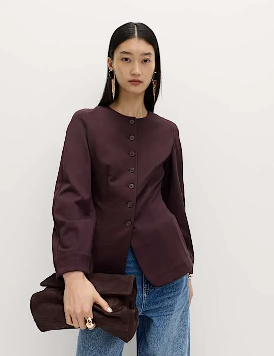 Ponte Collarless Tailored Jacket