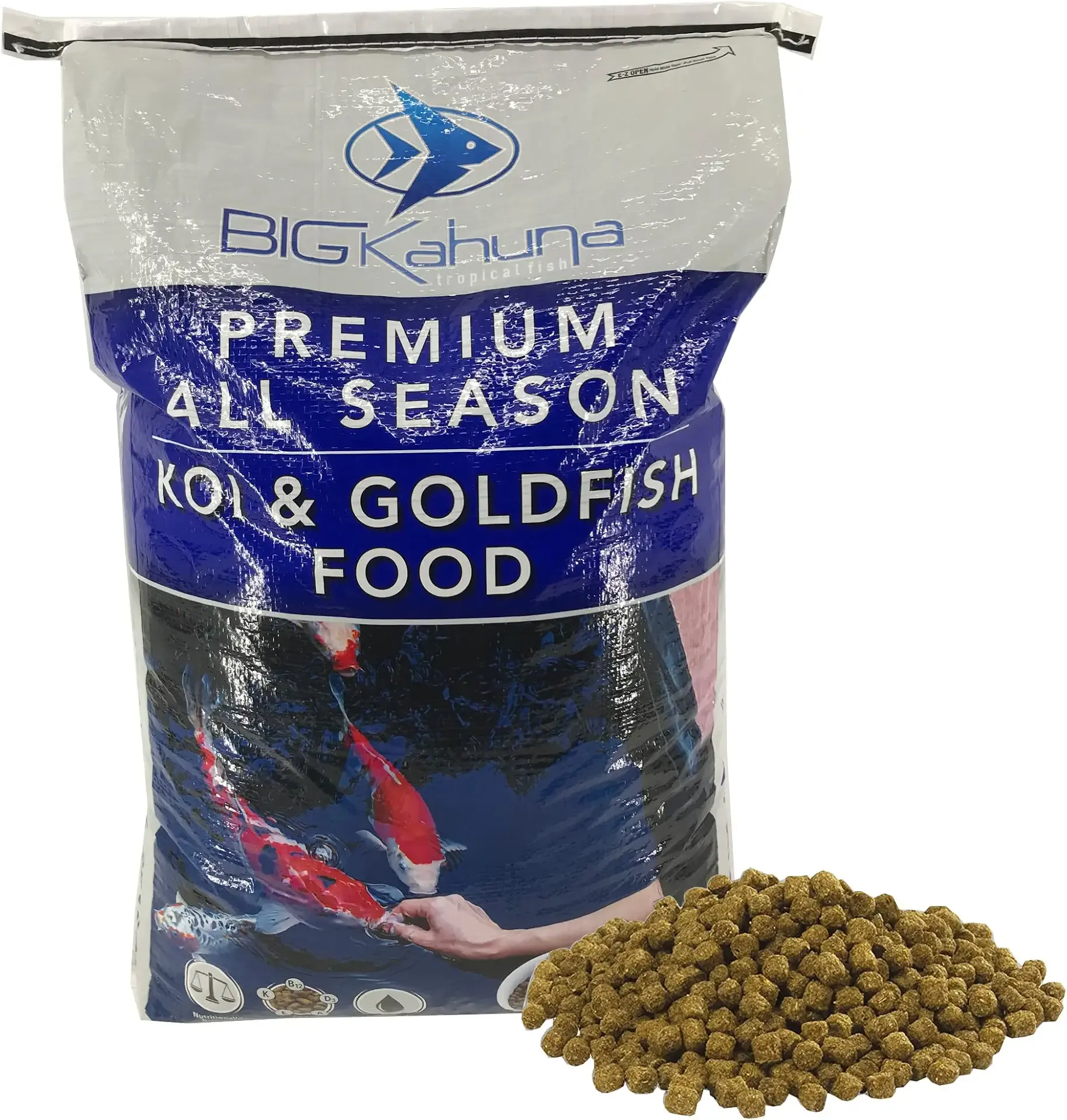 Big Kahuna Koi Fish Food for Ponds 45lbs - Koi Food for Pond Fish Food Pellets – 3/16-1/4 Floating Pond Pellet