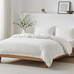 Brosa Washed Linen Cotton Quilt Cover Set (White, Queen)