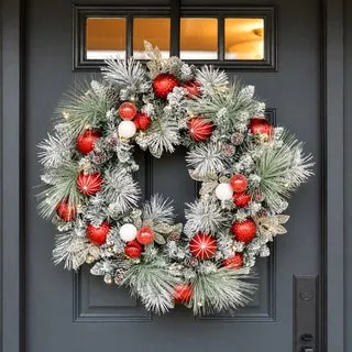 30" Pre-Lit LED with Twinkle Flocked Artificial Wreath