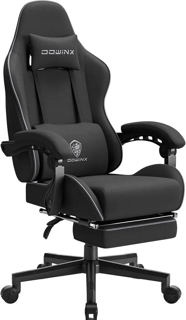 Dowinx Gaming Chair Fabric with Pocket Spring Cushion, Massage Game Chair Cloth with Headrest, Ergonomic Computer Chair with Fo…