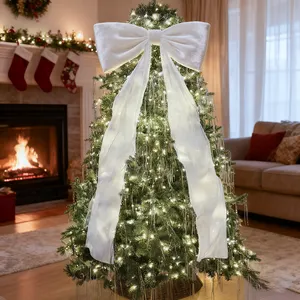 Decoración navideña, lazos grandes para árbol de Navidad, lazo de terciopelo para decoración de árbol de Navidad, bodas, fiestas, 180 cm x 50 cm