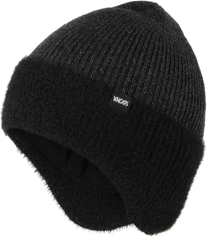 Winter Fleece Line Beanie with Earflap for Men Women, Outdoor Warm Thermal Knitted Hat Stocking Caps