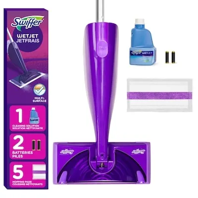 WetJet Mop Starter Kit (1 Spray Mop, 5 Mopping Pads, 1 Floor Cleaner Liquid Solution)