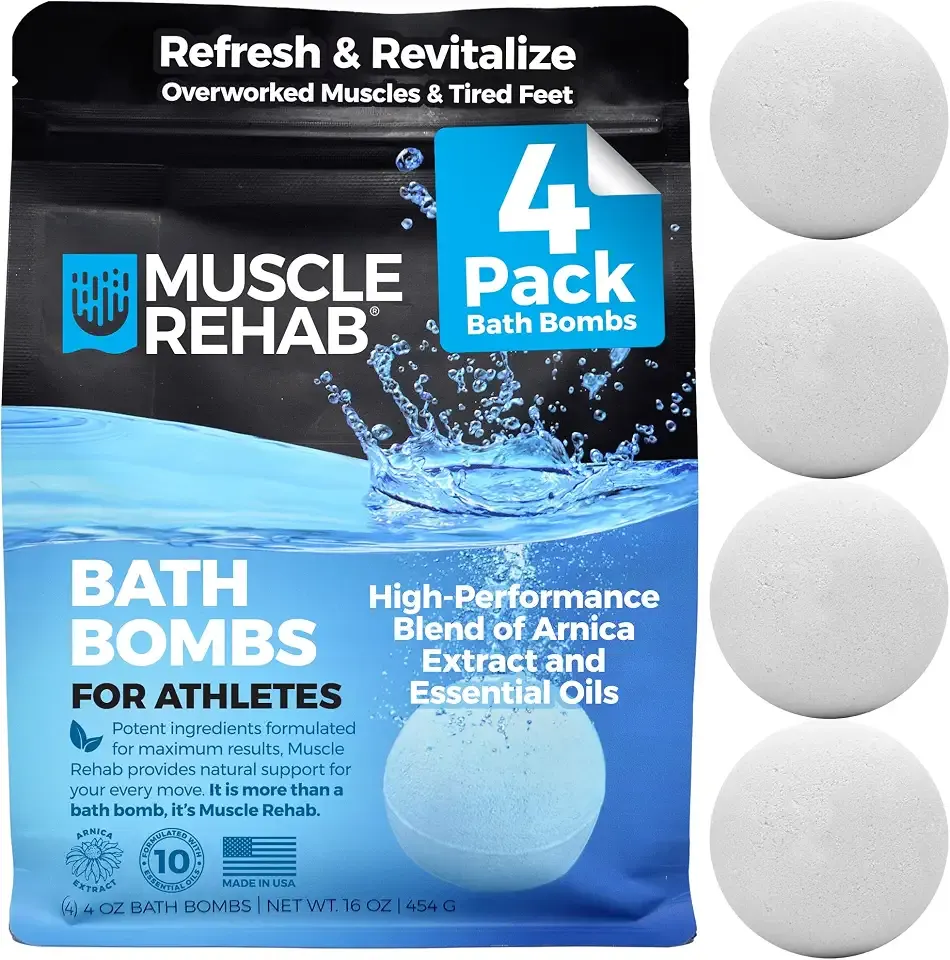 Muscle Rehab Epsom Salt Bath Bombs - Magnesium Recovery Soak 4 Pack