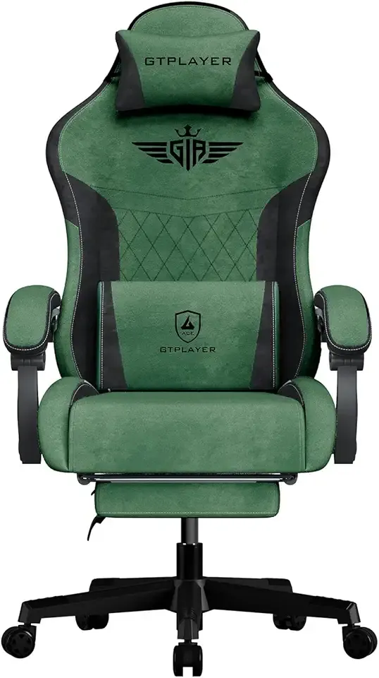 GTPLAYER Gaming Chair, Video Game Chairs with Footrest and Lumbar Support, Computer Chair for Adults with Extended Backrest, Ergonomic Reclining Silla Gamer, Fabric, Green