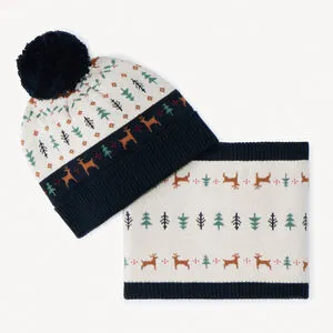 Set bonnet + snood en tricot jacquard garçon