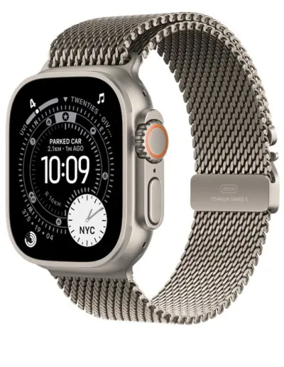 Apple Watch Ultra 3 GPS + Cellular 49mm přírodně titanové pouzdro s přírodně titanovým Milánským tahem M, přírodní titan