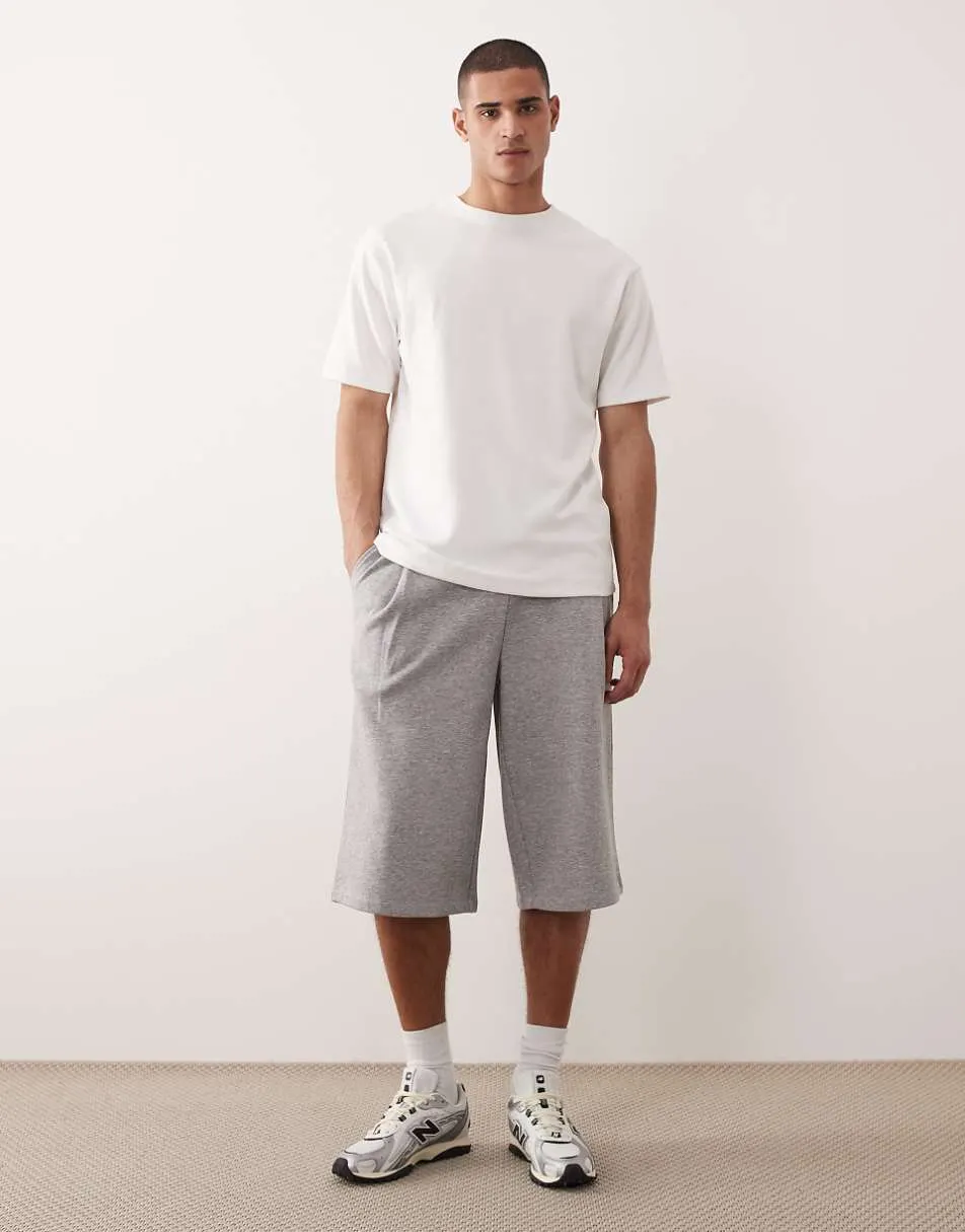 ASOS DESIGN oversized longline short with pleats in grey marl