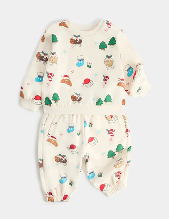 2er-Pack Outfit (Oberteil & Hose) mit hohem Baumwollanteil und Weihnachtsmotiv